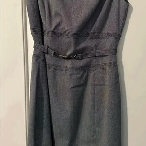 Tahari Gray Belted Midi Dress With Blazer